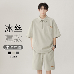 特批P45无差价夏日系时尚小众套装男短袖Polo衫T恤五分短裤TZ056图片