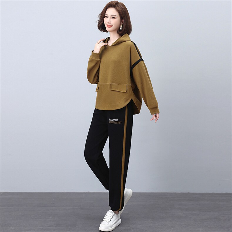 连帽卫衣套装女2025春秋新款大码宽松洋气中年妈妈运动休闲两件套,女装套装/套裙,忆绮罗