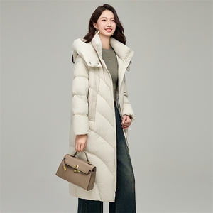 长款御寒连帽羽绒服女冬季加厚简约百搭保暖90白鸭绒外套图片