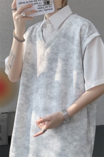 扎染套装西装领休闲春夏套装短袖短裤潮流休闲套装扎染面料特P65，男装休闲套装，电商B319