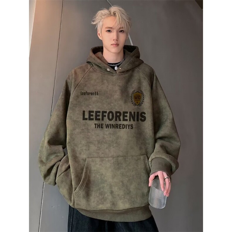 简约潮流慵懒高质量麂皮绒连帽卫衣流行时尚气质新款ins百搭文艺图片