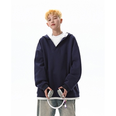 8XL-M叠穿假两件卫衣重磅连帽V领拼接套头衫宽松大码外套WY006P65，男装卫衣，电商B312