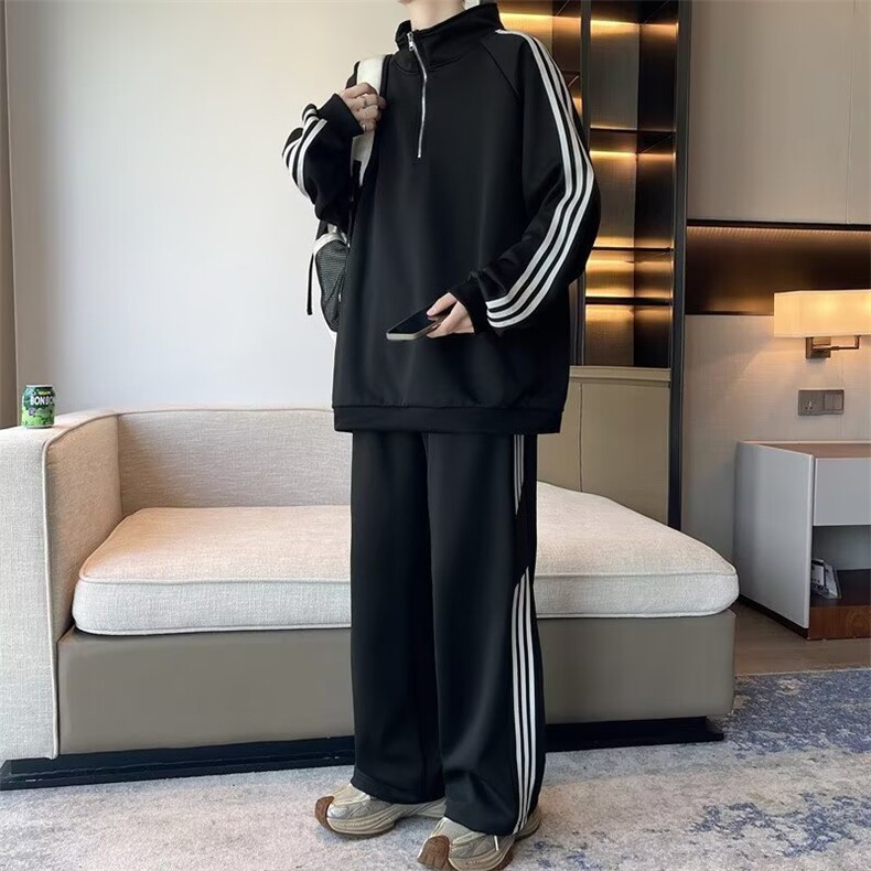 美式卫衣男春秋季2025新款立领半拉链长袖套头宽松休闲卫裤两件套,男装休闲套装,星座410-6（原星座1304-1）
