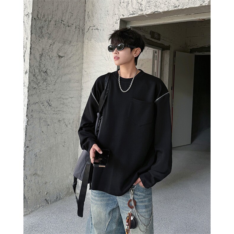 春夏新款韩版休闲简约打底长袖T恤打底卫衣肩部拉链装饰卫衣P49，男装T恤，电商B319