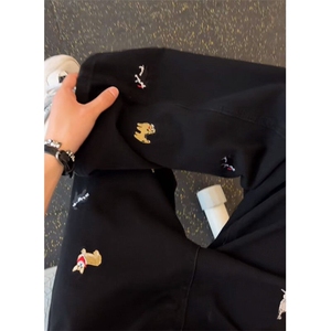 美式复古趣味刺绣牛仔裤潮牌2026春季新款水洗做旧显瘦直筒裤子图片