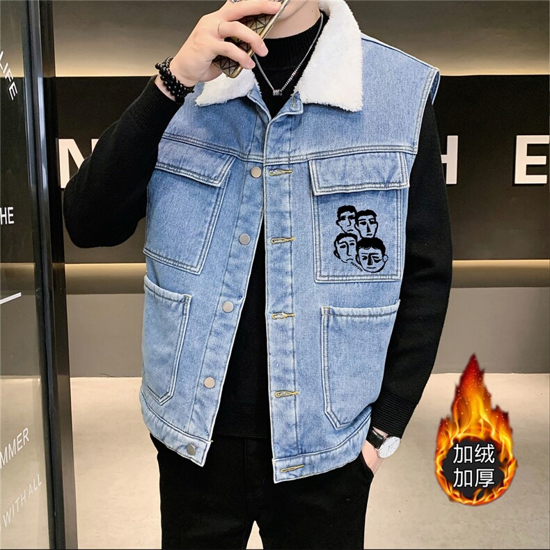 MJ256J-68-限价98 M-5XL 牛仔马夹大码加绒羊羔绒工装ins图片