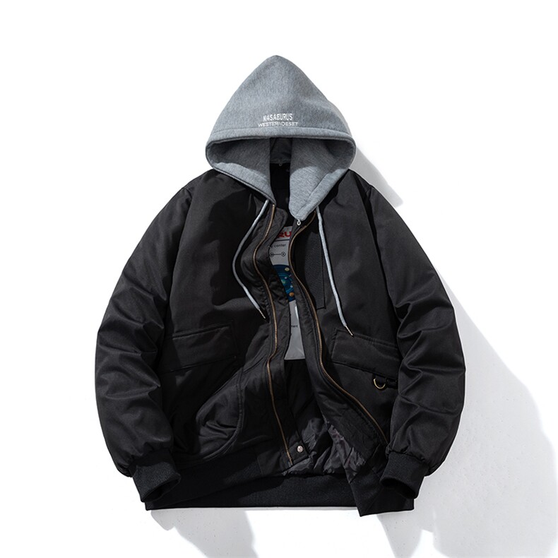 现货 三色带帽可拆卸秋冬飞行服棉服情侣装夹克潮牌炸街外套图片
