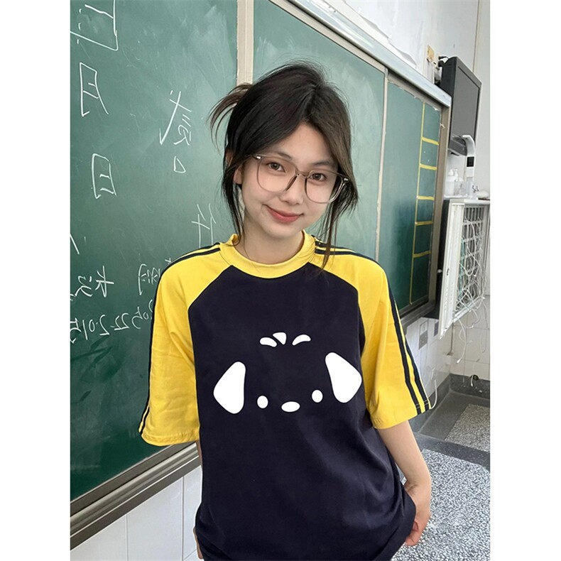 夏季美式高街重磅纯棉三条杠织带插肩撞色男女短袖T恤CZ195-特P25,男装T恤,电商A486