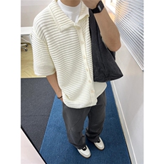 冰爽丝针织镂空翻领短袖男针织衫衬衣开衫T恤M552，男装针织衫/毛衣，星座1116A（原606A-3）