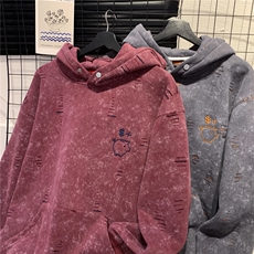 815A-W2239-P70控98扎染破洞小猪绣花加绒加厚卫衣男女外套，男装卫衣，星座815A