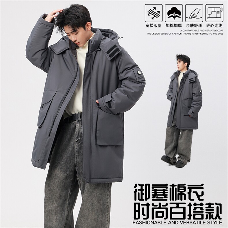 自家图有视频 中长款棉服连帽登山情侣聚热保暖工装棉衣M2573p110图片