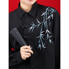 风翠竹刺绣长袖衬衫男生订婚领证穿搭新中式春秋古风男女C226，男装衬衫，星座601-1