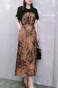 现货，人丝撞色连衣裙,女装连衣裙,迪蔓君翔