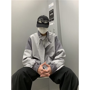 棒球服美式复古高街vibe外套春秋针织拼接设计感飞行员夹克-Y592图片