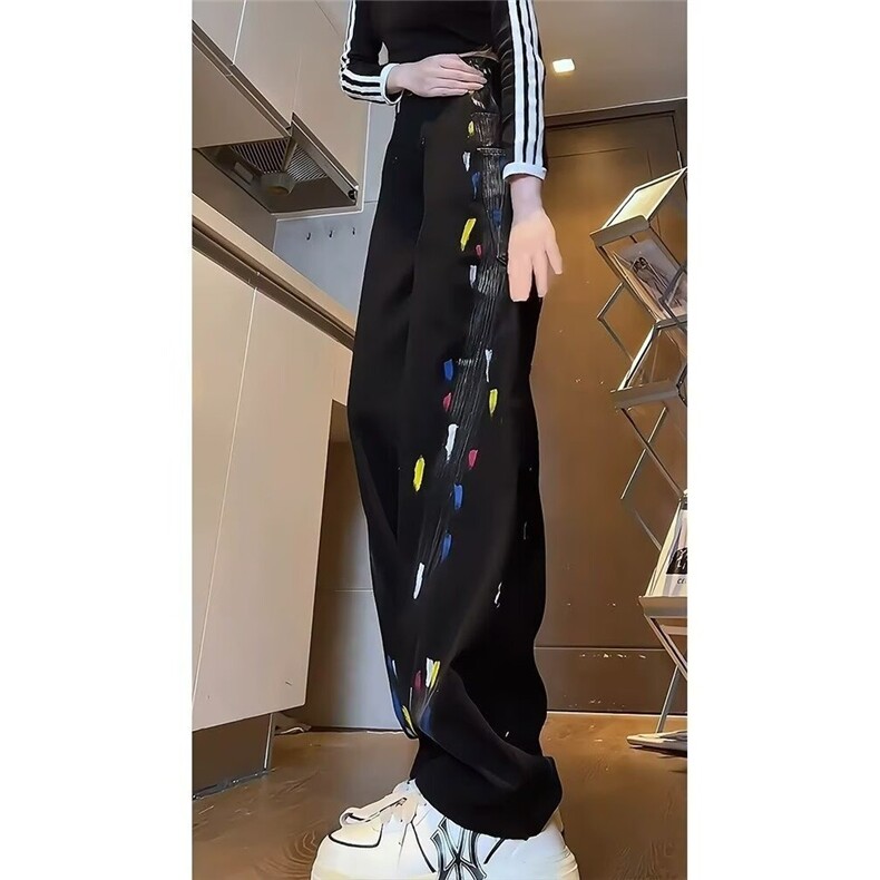 GJ15-P50泼墨涂鸦牛仔裤男直筒宽松工装裤春秋款裤子,男装牛仔裤,电商B323A