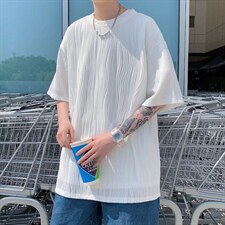 夏季短袖t恤男港风宽松百搭半袖休闲垂感透气圆领五分袖T3007P25图片