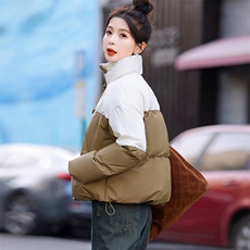 冬装新款时尚休闲拼色加厚短款羽绒服新标90白鸭绒，女装羽绒服，姿衣坊