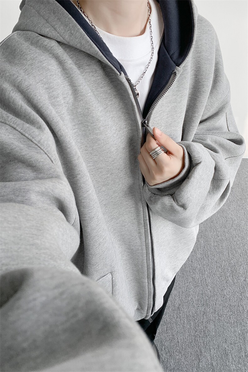 8XL-M500克潮牌百搭卫衣男美式情侣连帽撞色休闲廓形外套WY33P68,女装短外套,电商D206-1