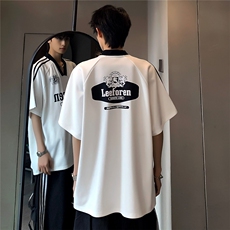小v领百搭舒适休闲条纹印花美式复古T恤男款上衣T27-P38，男装T恤，电商C307