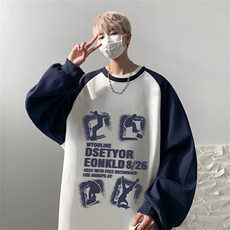 高品质2023港风卫衣拼接撞色圆领小清新上衣外套WP3294-P38控59，男装卫衣，电商B370