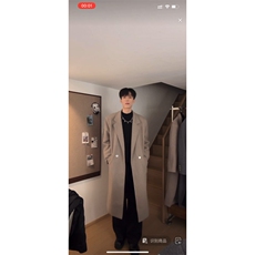 黑色中长款毛呢大衣男款冬季加厚呢子风衣外套310A-F88-P80，男装风衣，四季星座310A