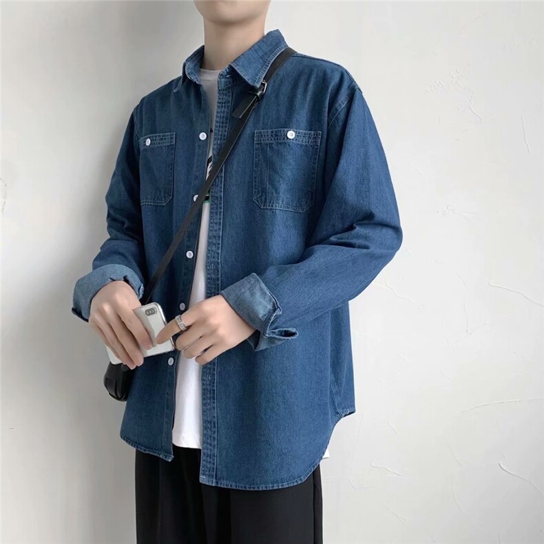 牛仔衬衫男长袖韩版潮流百搭休闲寸衣春秋季衬衣外套CS1100-p45,男装衬衫,星座1008