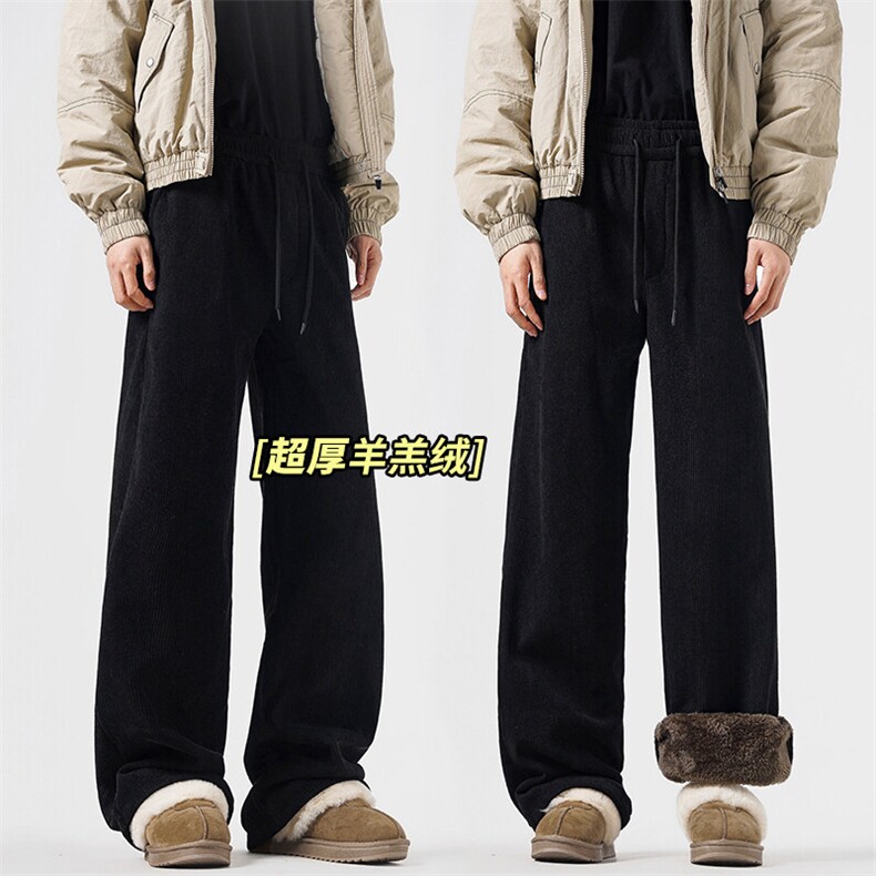 巨厚羊羔绒卫裤美式高街男束脚特厚冬季加绒加厚超厚拉绒运动裤子,男装休闲裤,电商A102