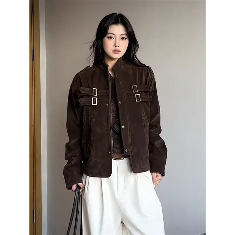 得物品质秋冬款男女立领夹克衫工装织带羊皮绒外套JK9200P94,男装夹克,星座1013-1