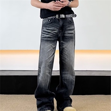 美式宽松直筒裤潮牌高端复古2026新款水洗长裤子灰黑色牛仔裤男款，男装牛仔裤，星座506A