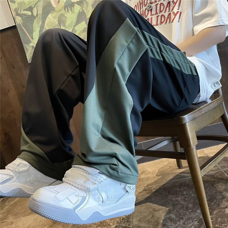 撞色运动裤直筒2023新款小个子窄版香蕉裤美式阔腿裤P35,男装休闲裤,星座1116-2