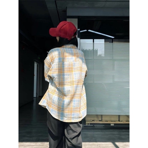 TC558-P45多巴胺高级格子衬衫女叠穿宽松休闲显瘦长袖衬衣
