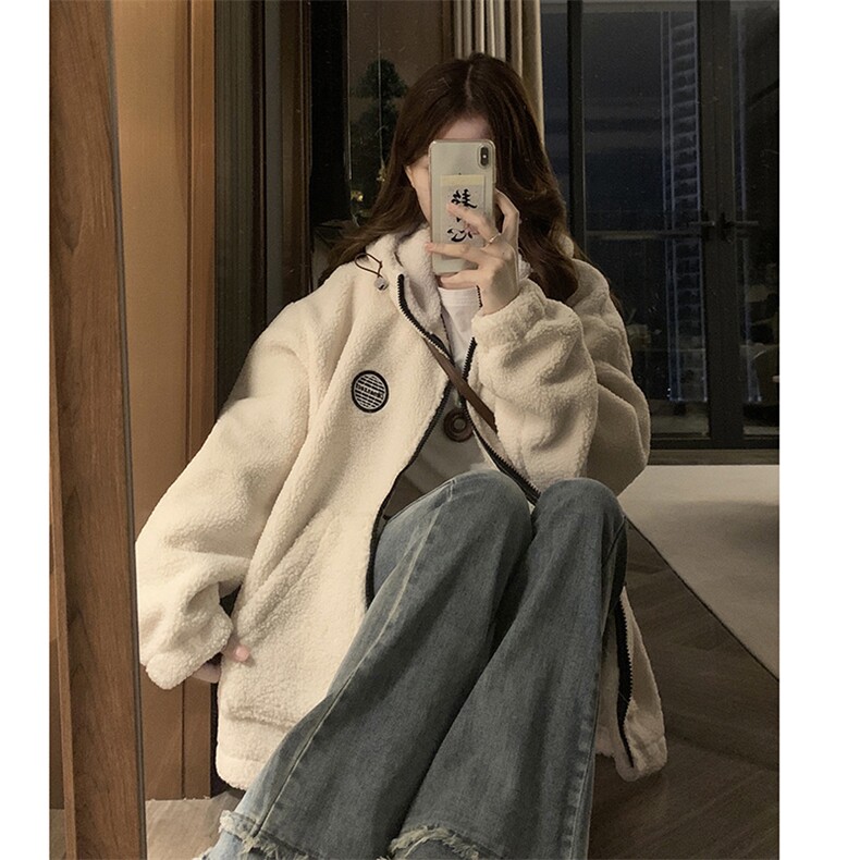 羊羔毛外套女新款情侣宽松百搭加绒加厚开衫棉服连帽C551-P120,男装棉衣,星座911-2(原星座613-2）