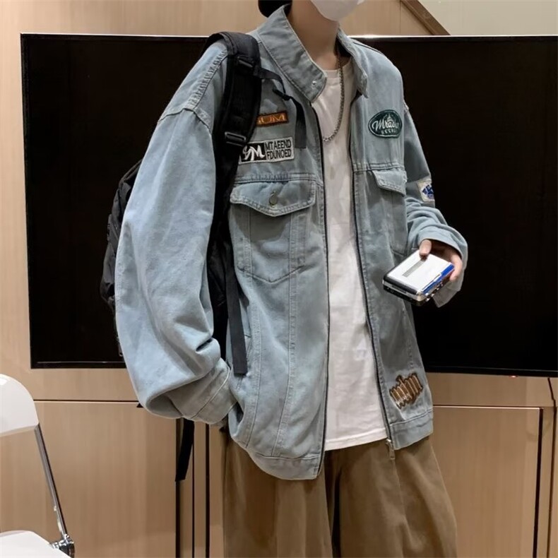 美式高街牛仔外套男春秋港风宽松水洗立领夹克男JK2053-P73,男装夹克,星座1116A-1（原606A）