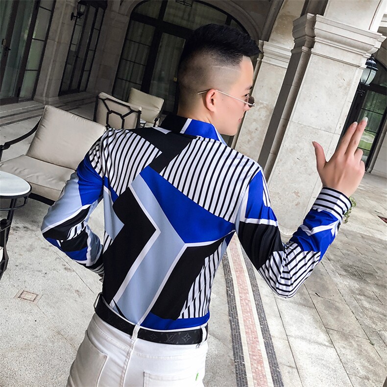 2021春秋衬衫社会男长袖上衣菱格男装韩版修身四季潮流衬衣Q604-P55,男装衬衫,星座419（原A233）