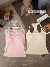 性感工字纯色美背轻奢带胸垫挂脖辣妹女百搭修身显瘦打底上衣，女装背心吊带，梦白服饰厂