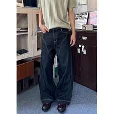 复古A字版型cleanfit做旧拼接褶皱baggy老钱弯刀原牛仔裤N1254，男装牛仔裤，星座1116A（原606A-3）