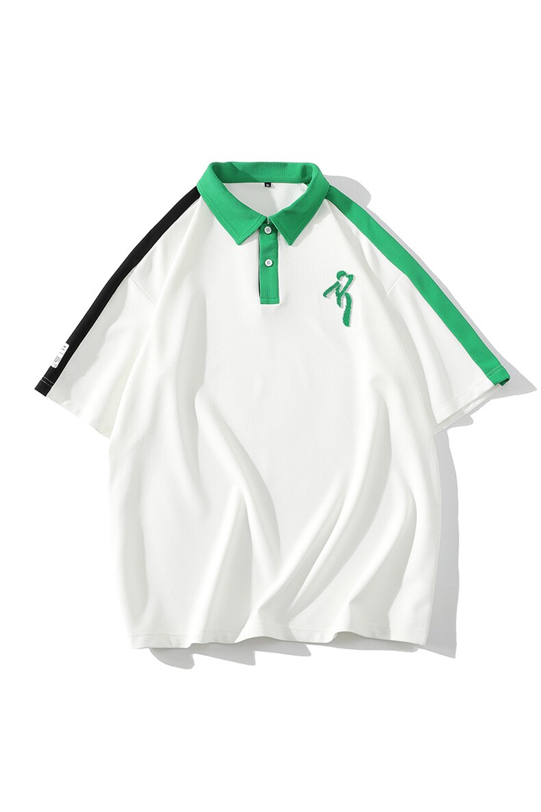 夏上新宽松百搭翻领Polo衫拼接牙刷绣半袖T恤男女626-P35控价58,男装Polo衫,电商A441