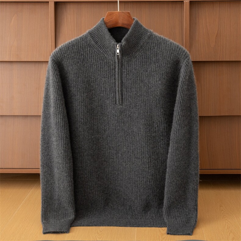 2025年秋季时尚百搭通勤简约休闲半高拉链，男装羊绒套衫，米亚康羊绒