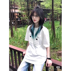 H0433-p35 毛巾绣+贴标 大 短袖t恤女夏季半袖宽松别致上衣图片