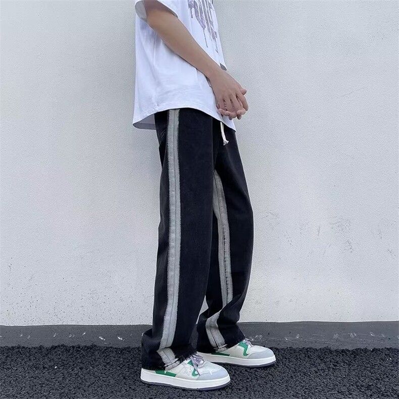 美式vibe裤子高街水洗牛仔裤男设计感小众拉链裤K717P38,男装牛仔裤,星座1116-2
