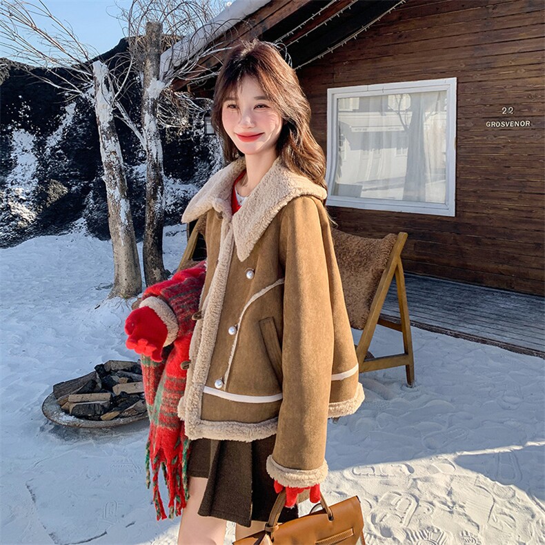 2楼002-2690-P185K278现货主推翻领气质加厚羊羔毛皮毛一体,女装羊羔毛/颗粒绒,千寻
