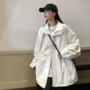 大码pu皮衣夹克钢印美式女复古oversize显瘦设计感情侣机车外套秋图片