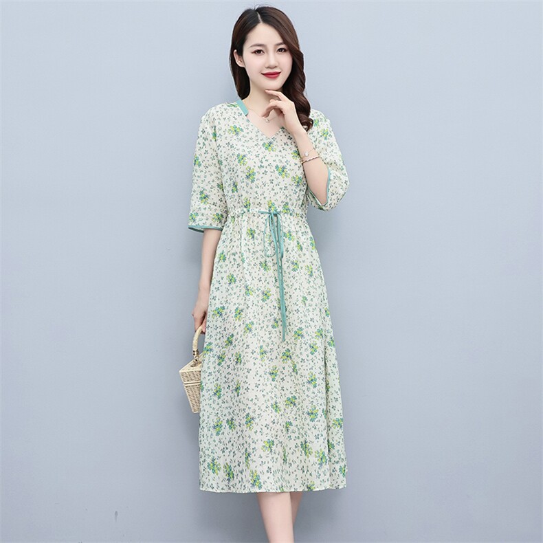 2023夏季新款时尚气质收腰显瘦休闲舒适撞色小碎花连衣裙,女装连衣裙,独衣靓
