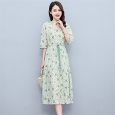2023夏季新款时尚气质收腰显瘦休闲舒适撞色小碎花连衣裙，女装连衣裙，独衣靓