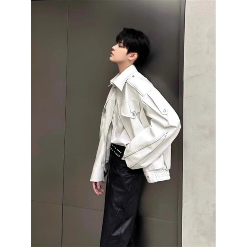 短款皮衣外套男高级小众机车服美式高街工装夹克潮 513APY2496P80图片