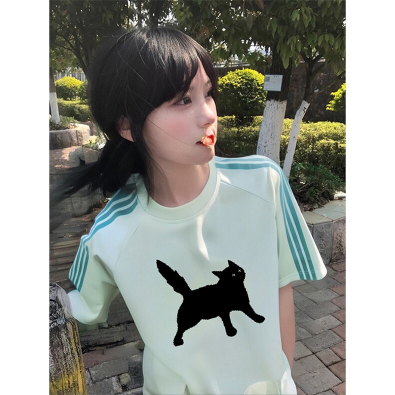 抖音得物品质二开240克宽松纯棉美式潮牌印花三条杠中性风短袖T恤,男装T恤,电商A486-1