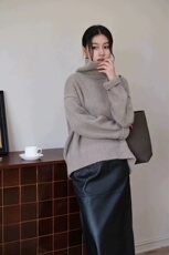 慵懒风打底针织衫毛衣女秋冬季新款百搭高领宽松套头气质上衣，女装针织衫/毛衣，半城羊绒