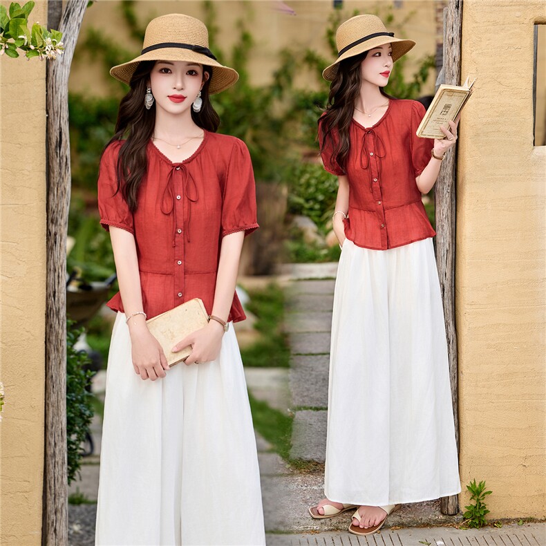 2026年夏季新款麻料休闲轻薄两件套装,女装套装/套裙,依如秀(原杭风阁)