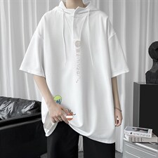 LD54152-P45连帽短袖t恤男大码胖子带帽五分袖中袖，男装T恤，电商A040