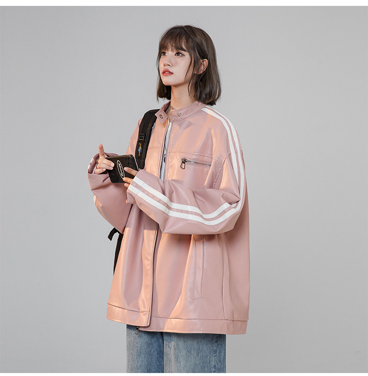 XZ221-1/JK2315/P98控1282025春款撞色条纹PU皮衣机车服夹克外套,男装夹克,星座221-1